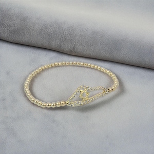 Bracelet juif avec perles dorées et breloque carte d'Israël - Bracelet étoile de David pour femme