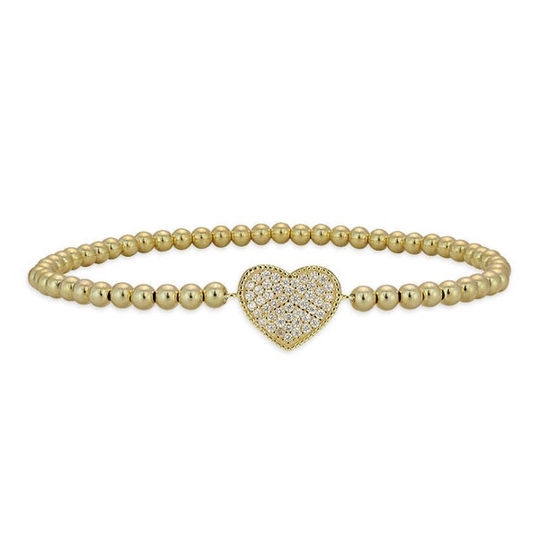 Heart CZ Gold Filled Bracelet, Isabella Celini, Gold Filled Beads, Stretch Stacking Bracelet,  Love Bracelet, Boho Chic, Gift for Women
