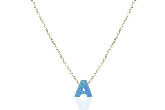 Opal Initial Necklace Personalized 