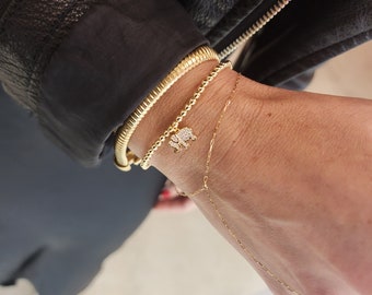 Elephant Charm Gold Filled Bracelet, Stackable Bracelet, Isabella Celini, Gold Filled Beaded, Stretch Stacking Bracelet, Gift for Women