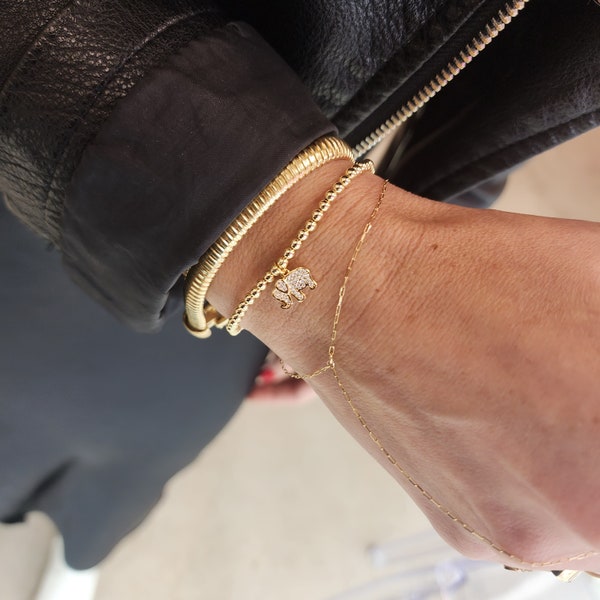 Elephant Charm Gold Filled Bracelet, Stackable Bracelet, Isabella Celini, Gold Filled Beaded, Stretch Stacking Bracelet, Gift for Women
