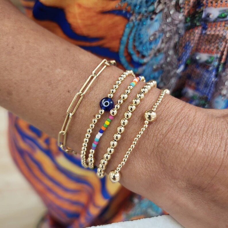 Gold beaded evil eye bracelet Clearance