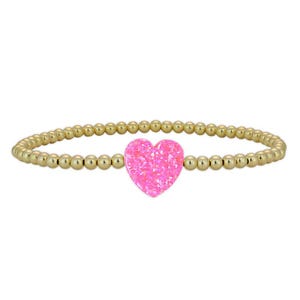 Bracelet extensible avec pendentif coeur opale - Perles dorées - Empilable réglable - Bijoux pour femme