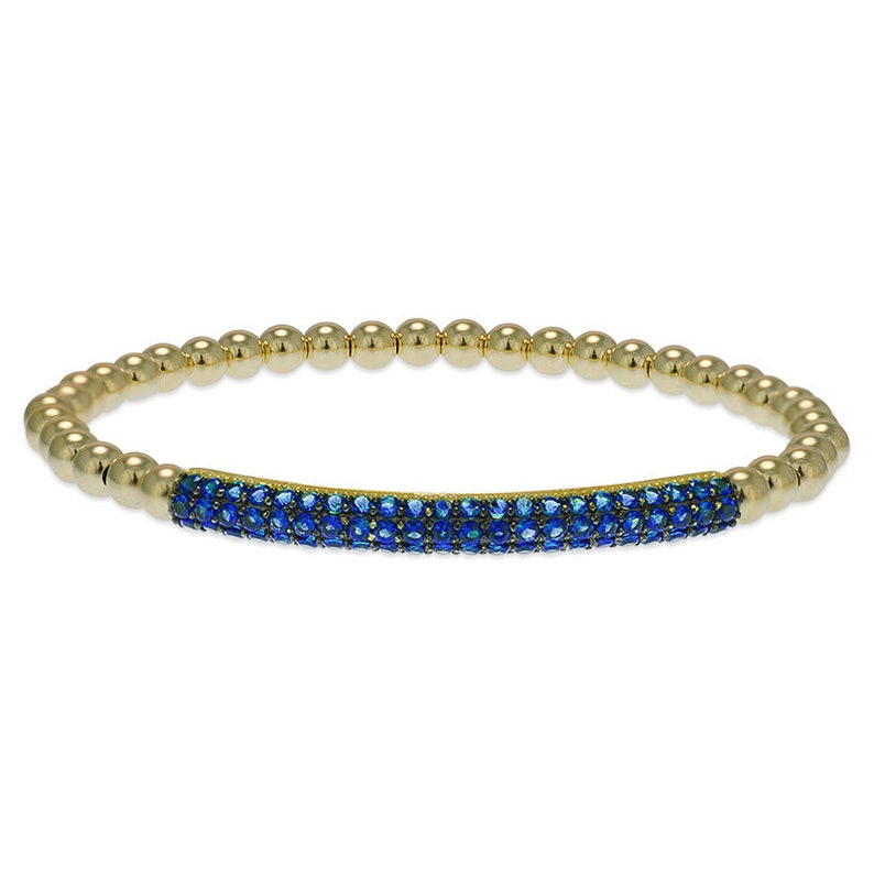 Pave Bar Gold Filled Bracelet, Isabella Celini, Gold Filled Beads, Stretch Stacking Bracelet, Boho Chic, Gift for Women, Bridesmaid Jewelry Blue