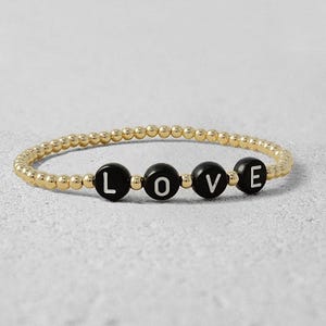 Customizable Gold Filled Beaded Word Bracelet - Personalized Stretch Bracelet for Women