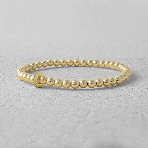 Gold Filled Beaded Roundel CZ Bracelet, Barrel Bracelet, Isabella Celini, Gold Filled Beads, Stretch Stacking Bracelet, Gift for Women