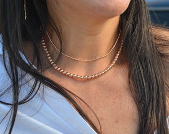 Dainty 2mm Gold Filled Beaded Necklace - Bohemian Layering Chain for Women - Bridesmaid Gift - Tarnish Free