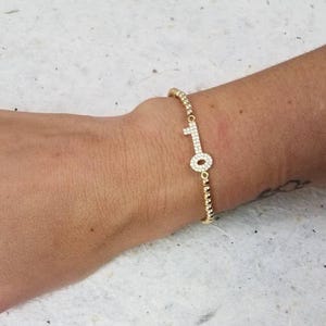 Gold Filled Stacking Bracelet with Cubic Zirconia Key Pendant for Women