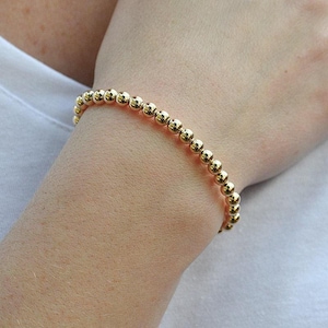 14kt Gold Filled 5mm Beaded Stacking Bracelet - Womens Stretchy Layering Gold-Filled Bracelet Tarnish-Free and Waterproof