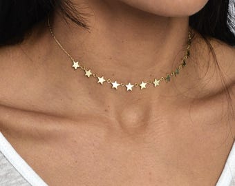 Collar de estrella de plata de ley: Delicada gargantilla de 35,5 cm (14 pulgadas) - Cadena ajustable