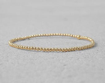 Gold Filled 2mm Beaded Bracelet - Boho  Hippie Style - Stretchy Cord for Layering - Tarnish Free and Waterproof
