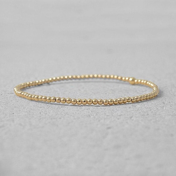 Gold Filled 2mm Beaded Bracelet - Boho  Hippie Style - Stretchy Cord for Layering - Tarnish Free and Waterproof