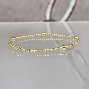 2 mm with 4 mm Gold Filled Beads Bracelet, Stackable Station Beaded & Delicate Adjustable Layering Bracelet