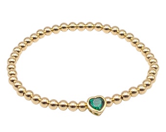 Heart Pendant Gold Filled Bracelet, Isabella Celini, Gold Filled Beads, Stretch Stacking Bracelet, Boho Chic, Gift for Women