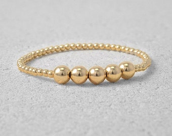 Gold Filled 3 mm and 7 mm Beaded Layering Bracelet, Isabella Celini, Gold Filled Beads, Stretch Stacking Bracelet, Boho Chic, Gift for Women