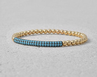 Pave Bar Gold Filled Bracelet, Isabella Celini, Gold Filled Beads, Stretch Stacking Bracelet, Boho Chic, Gift for Women, Bridesmaid Jewelry