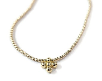 Gold Filled Beaded Cross Necklace, Tarnish Free, Isabella Cellini, Layering Necklace