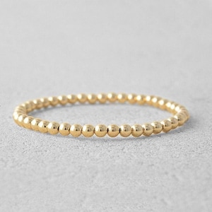 14K Gold Filled Beaded Bracelet for Women - Tarnish Free Waterproof 4mm - Handmade Stretch - Gold Filled Silver or Rose Gold Options
