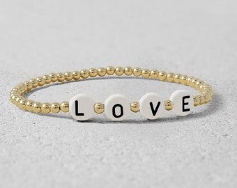 Gold Filled Beaded Bracelet Personalized Letters, Love Bracelet, Isabella Celini, Stretch Stacking Bracelet, Perfect Gift for Her