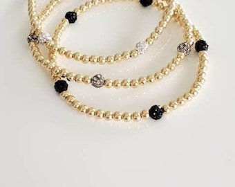 14kt Gold Filled CZ Ball Bracelet - Stretch Gold Beaded Womens Jewelry - Handmade by Isabella Celini
