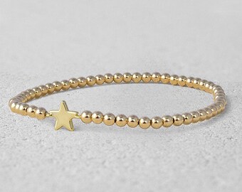 Bracelet rempli d'étoiles d'or, Isabella Celini, perles en or rempli, bracelet extensible, bracelet céleste, bohème chic, cadeau pour femme