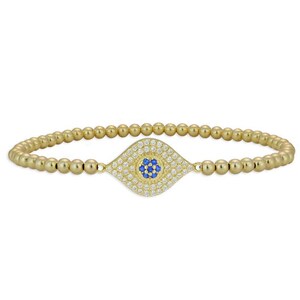 Elegant 14kt Gold Filled Evil Eye Protection Bracelet - Tarnish-Free - Good Luck Pendant - Stretch Beaded Design image 2