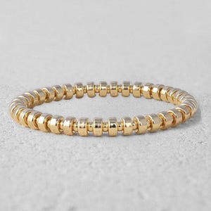 Gold Filled - Tarnish-Free 3mm  5mm Roundels Layering Stacking - Stretch Beaded Bracelet for Ladies