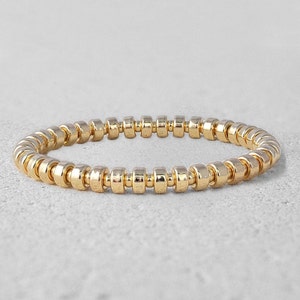Gold Filled 3 mm and 5 mm Roundel Beaded Layering Bracelet, Isabella Celini, Gold Filled Beads, Stretch Stacking Bracelet, Boho Chic