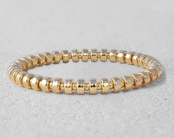 Gold Filled 3 mm and 5 mm Roundel Beaded Layering Bracelet, Isabella Celini, Gold Filled Beads, Stretch Stacking Bracelet, Boho Chic