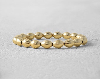 Gold Filled 9x7 mm Beaded Layering Bracelet, Oval Bead Bracelet, Isabella Celini, Gold Filled Beads, Stretch Stacking Bracelet, Gift for Her