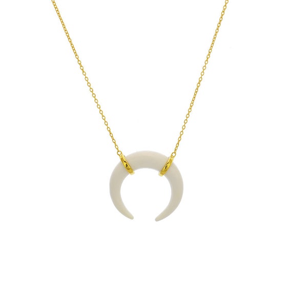 Double Horn Necklace Crescent Moon Gold Image 0