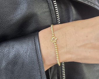 Stackable Gold Filled Bracelet - Star of David Pendant, Stretch Style, Tarnish Free