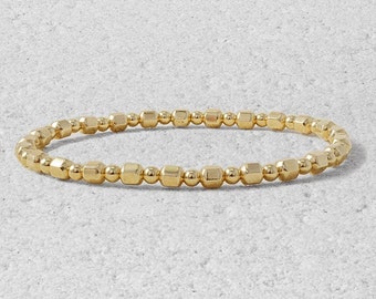 Gold Filled 3 mm and 4 mm Faceted Bead Layering Bracelet, Isabella Celini, Gold Filled Beads, Stretch Stacking Bracelet, Boho Chic