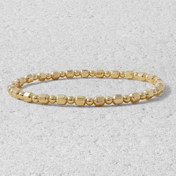 Gold Filled 3 mm and 4 mm Faceted Bead Layering Bracelet, Isabella Celini, Gold Filled Beads, Stretch Stacking Bracelet, Boho Chic