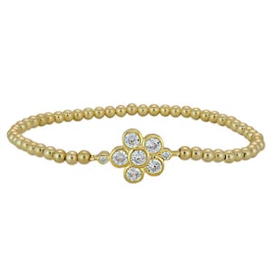 Gold Filled CZ Flower Bracelet - Stretch Stacking with Sterling Silver Pendant - Gift for Women