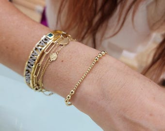 Layering Stretch Bracelet, 2 mm with 4 mm Sections, Stretch Beaded Bracelet for Ladies