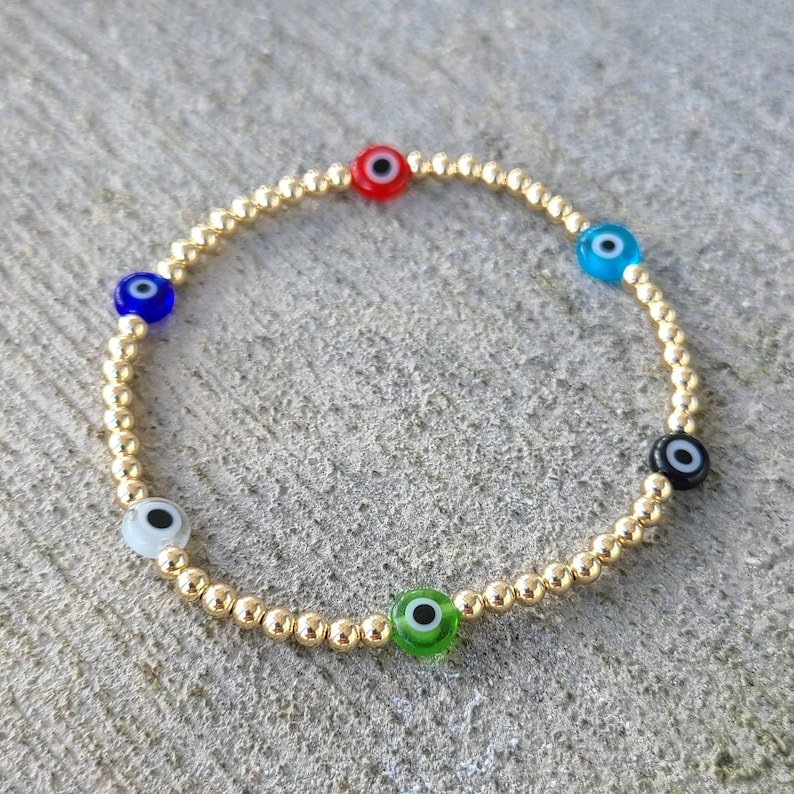Gold beaded evil eye bracelet Clearance
