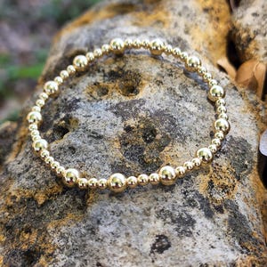 14kt Gold Filled Stretch Bracelet with Beaded Design for Women - 3 mm and 5 mm - Tarnish Resistant Waterproof Handcrafted by Isabella Celini
