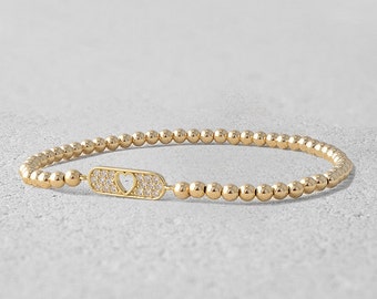 Heart Bar Gold Filled Bracelet, Isabella Celini, Gold Filled Beads, Stretch Stacking Bracelet, Love Bracelet, Boho Chic, Gift for Women