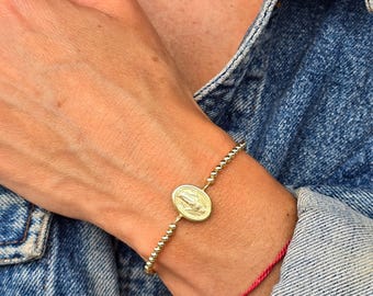 Gold Filled Miraculous Medal Bracelet - Delicate Beads, Adjustable