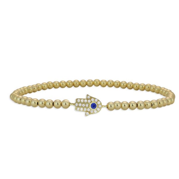 Gold Filled Beaded Hamsa Evil Eye Bracelet, Hand Bracelet, Isabella Celini, Gold Filled Beads, Stretch Stacking Bracelet, Gift for Women