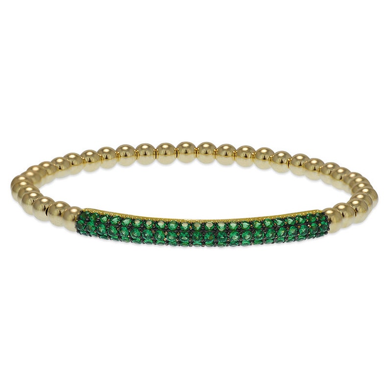 Pave Bar Gold Filled Bracelet, Isabella Celini, Gold Filled Beads, Stretch Stacking Bracelet, Boho Chic, Gift for Women, Bridesmaid Jewelry Green