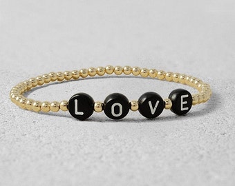 Gold Filled Beaded Bracelet Personalized Letters, Love Bracelet, Isabella Celini, Stretch Stacking Bracelet, Perfect Gift for Her