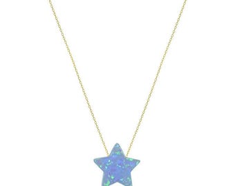 Opal Star Pendant Necklace - Minimalist Thin Gold Filled Chain Jewelry