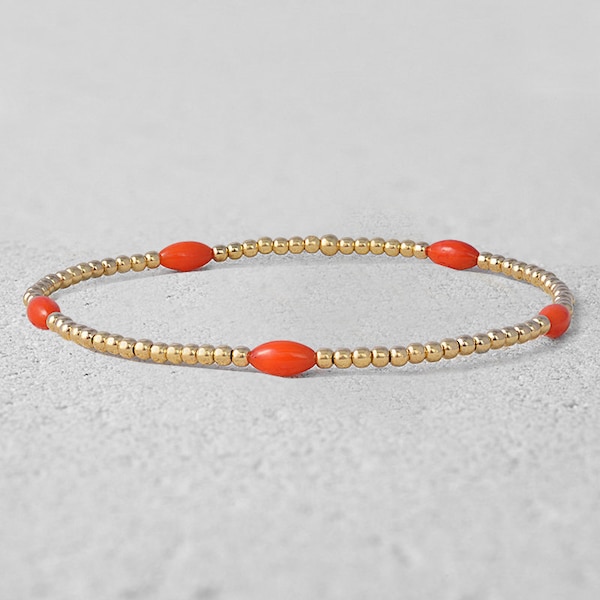 Coral Semi Precious Gold Filled Bracelet, Isabella Celini, Gold Filled Beads, Stretch Stacking Bracelet, Gift for Women, Bridesmaid Gift