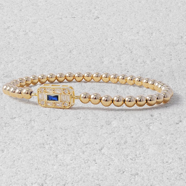 Rectangle Cubic Zirconia Gold Filled Bracelet, Isabella Celini, Gold Filled Beads, Stretch Stacking Bracelet, Boho Chic, Gift for Women