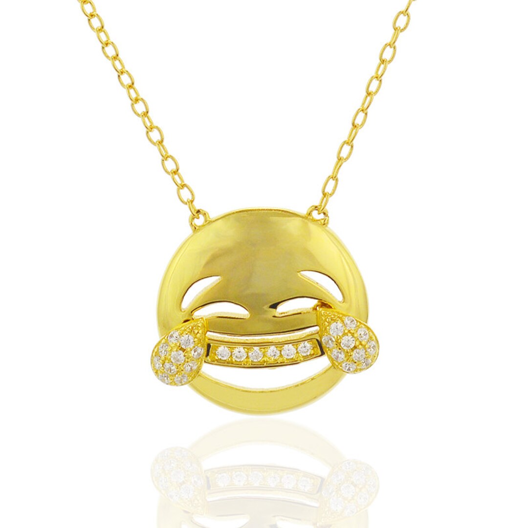Emoji Necklace Emoji Pendant Emoji Jewelry Face With Tears Etsy