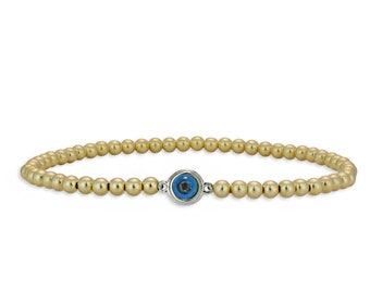 Evil Eye Gold Filled Beaded Bracelet, Isabella Celini, Gold Filled Beads, Stretch Stacking Bracelet, Protection Bracelet, Gift For Her