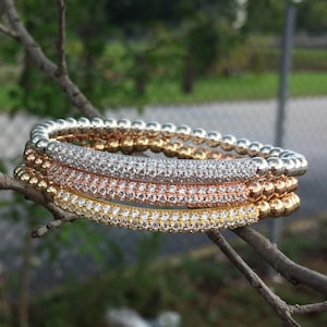 Gold Filled CZ Pave Bar Bracelet for Women - Stretchable Stacking Bridesmaid Jewelry
