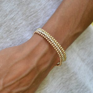 3mm Gold Filled Beaded Stretch Bracelet - Layering Jewelry for Women by Isabella Celini - Tarnish Free and Waterproof
